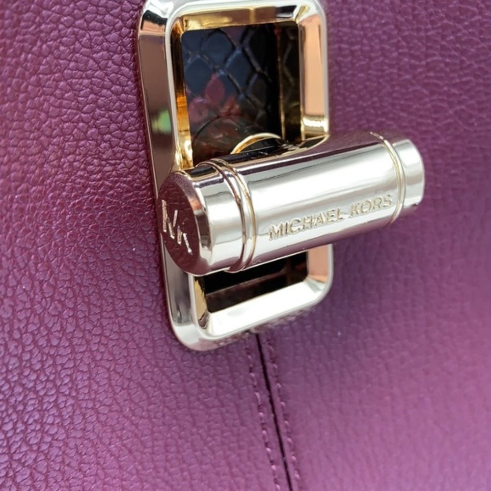 Michael Kors Penelope Large Top Handle Satchel Merlot Multi Color Leather - Picture 5 of 16